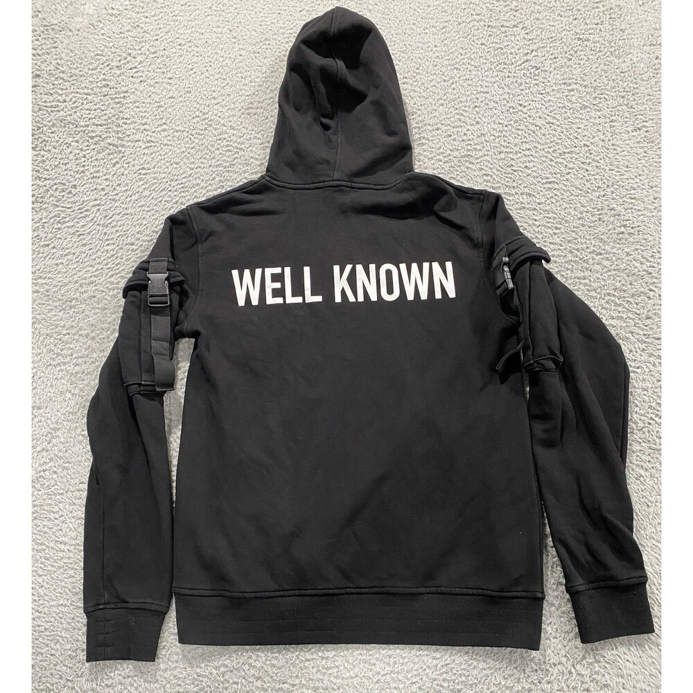 Well Known Studios Hoodie Men Large Black Arm Straps Pullover Sweater Sweatshirt